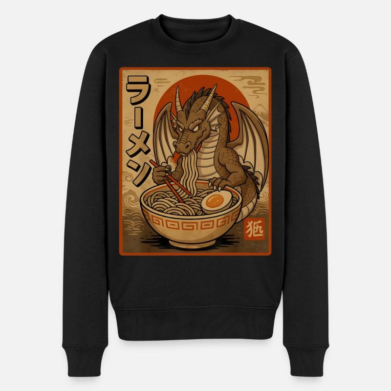 Retro-Drache Ramen-Design - Männer Premium Bio Pullover - Schwarz