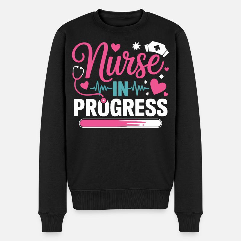 Infirmière en cours Rose Bleu - Pull Premium bio Homme - noir