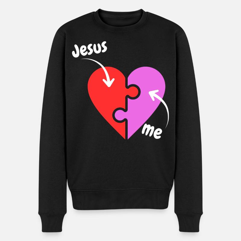 Jesus and me puzzle Heart - christlich - Männer Premium Bio Pullover - Schwarz