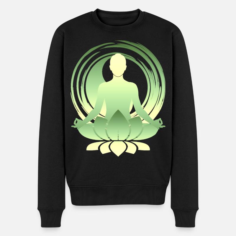 Lotusmeditation Grüngold Yoga Silhouette - Männer Premium Bio Pullover - Schwarz