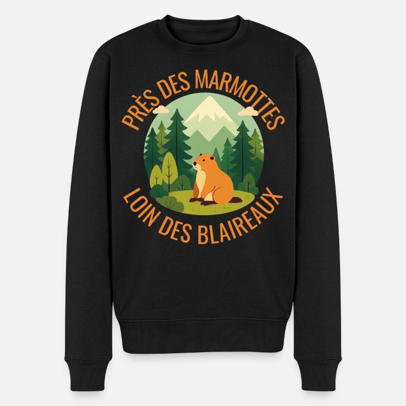 Marmotte Alpine en Forêt - Pull Premium bio Homme - noir