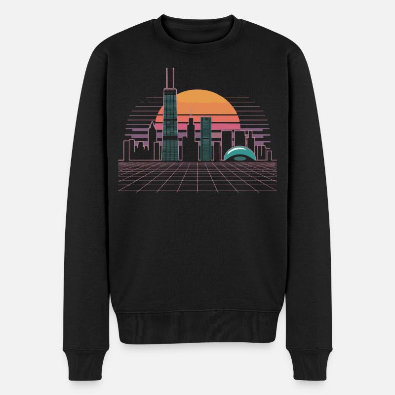 Neon Skyline Sonnenuntergang - Männer Premium Bio Pullover - Schwarz