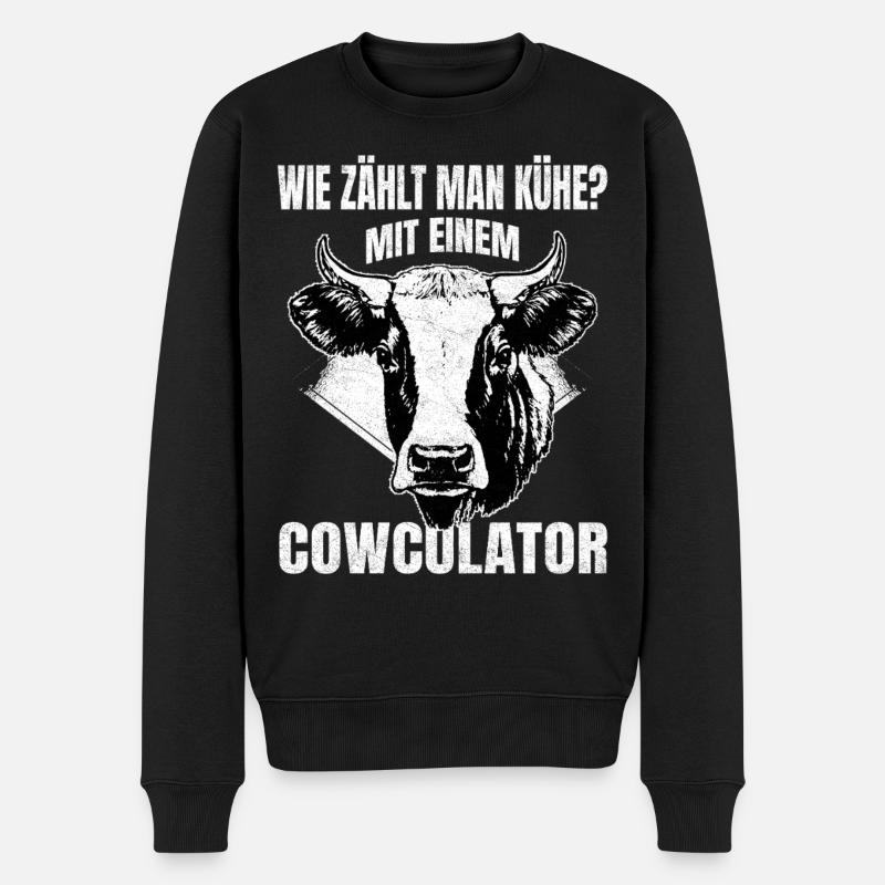 Kuhculator – Witziges Kuhkopf-Design - Männer Premium Bio Pullover - Schwarz
