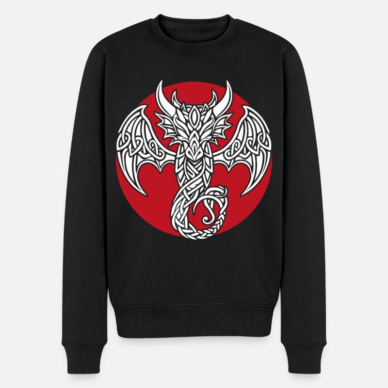 Weißer keltischer Drache auf Rot - Männer Premium Bio Pullover - Schwarz