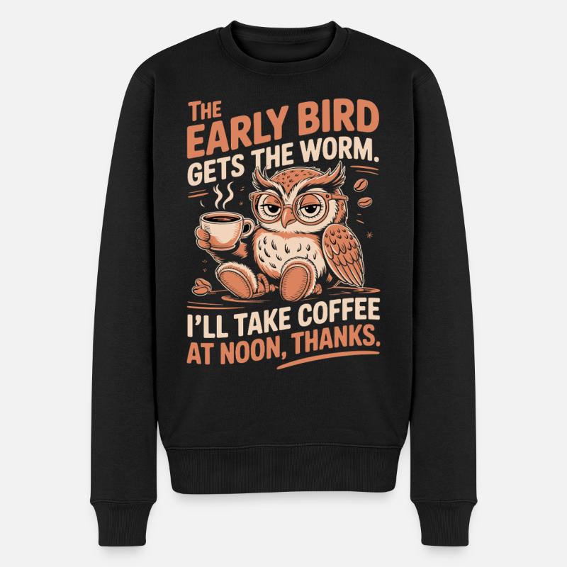 Lustige Eule und Kaffee - Männer Premium Bio Pullover - Schwarz