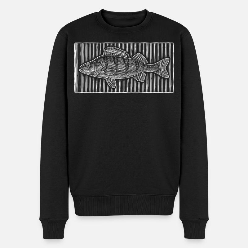 Barsch Line-Art – Modernes Angler & Fischer Design - Männer Premium Bio Pullover - Schwarz