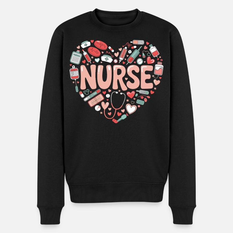 Nurse Herzdesign - Männer Premium Bio Pullover - Schwarz