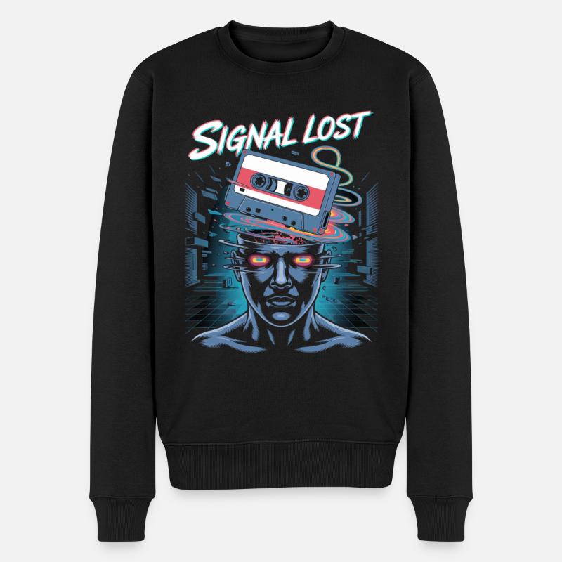 Signal Lost Retro Sci-Fi Glitch Design - Männer Premium Bio Pullover - Schwarz