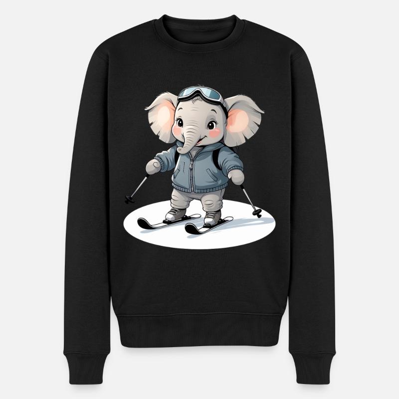 Skiing Elephant Pullover Hoodie - Men's Premium Organic Jumper - black