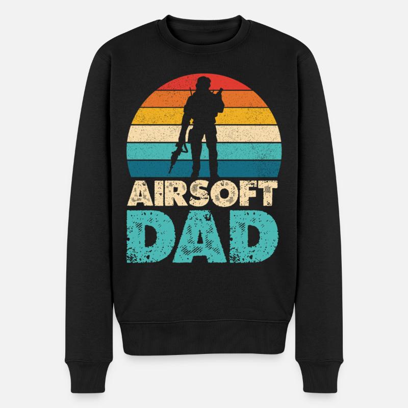 Airsoft Dad Retro Sunset Silhouette - Männer Premium Bio Pullover - Schwarz