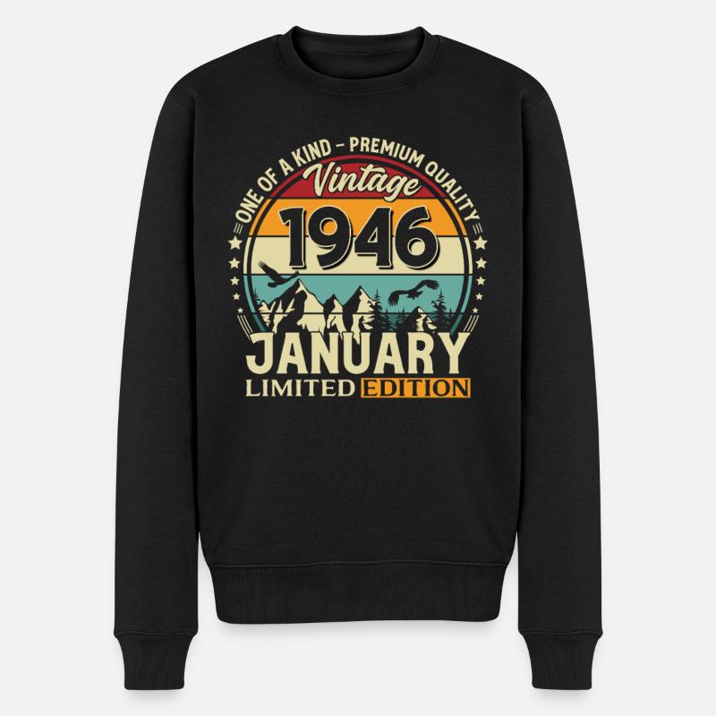 80e anniversaire Millésime janvier 1946 - Pull Premium bio Homme - noir