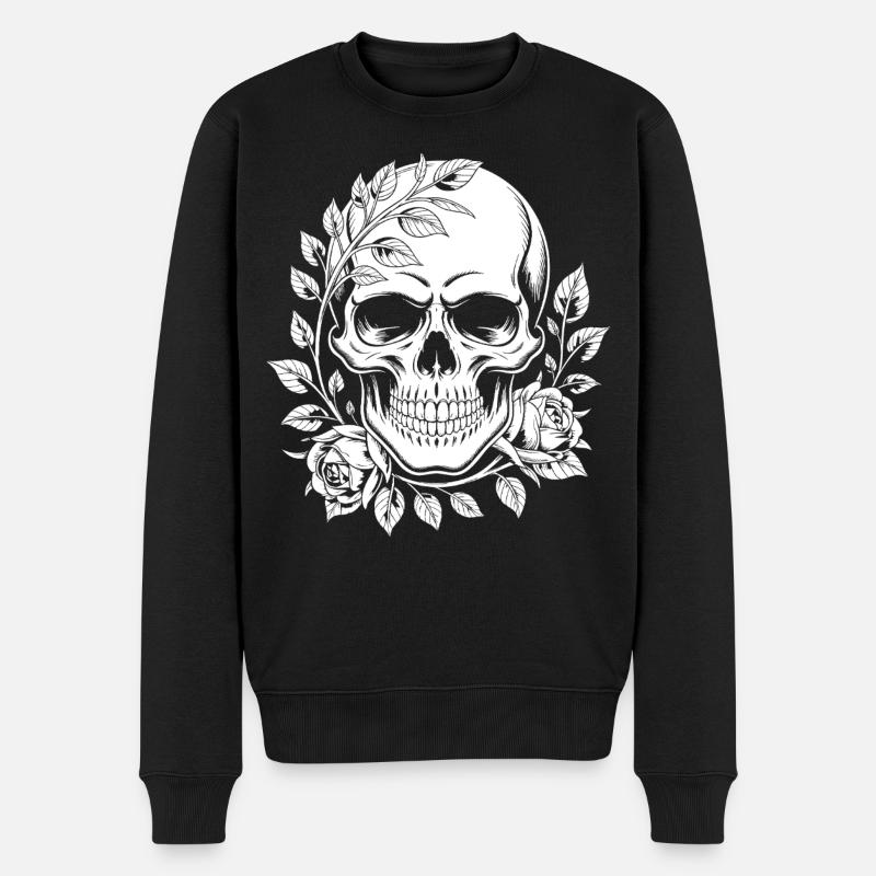 Crâne avec couronne de fleurs - Pull Premium bio Homme - noir