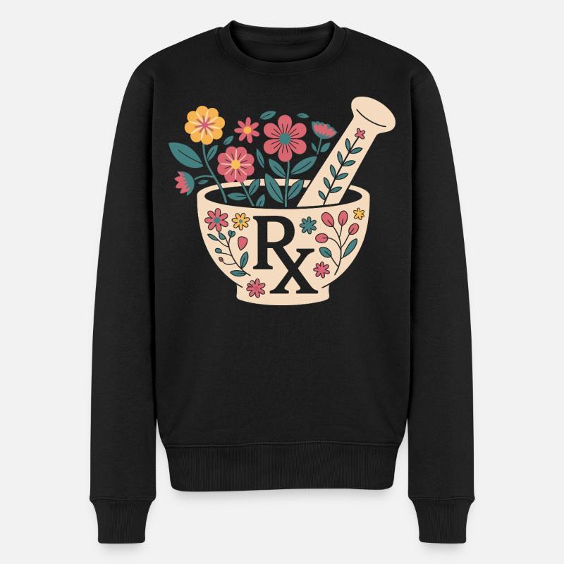 Motif d’herbes en mortier fleuri - Pull Premium bio Homme - noir