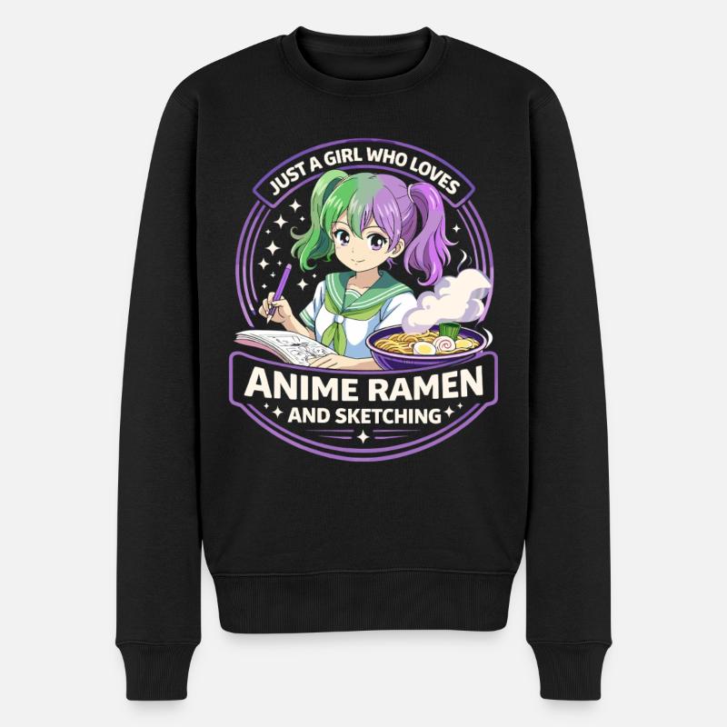 Just a Girl: Anime Ramen Sketching - Männer Premium Bio Pullover - Schwarz