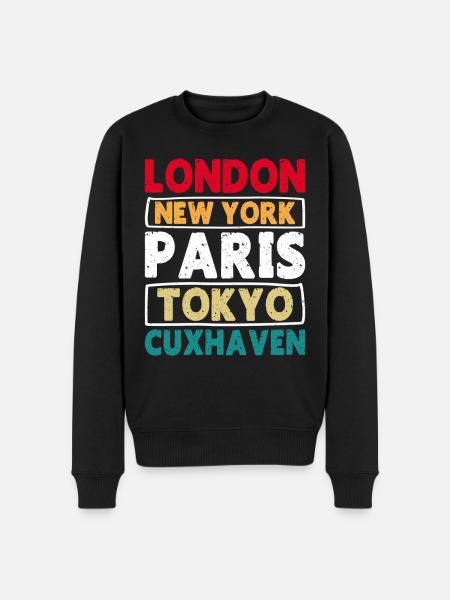 North Sea LONDON NEW YORK PARIS TOKYO CUXHAVEN - Men's Premium Organic Jumper - black