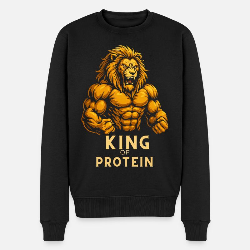 König des Proteins - Männer Premium Bio Pullover - Schwarz