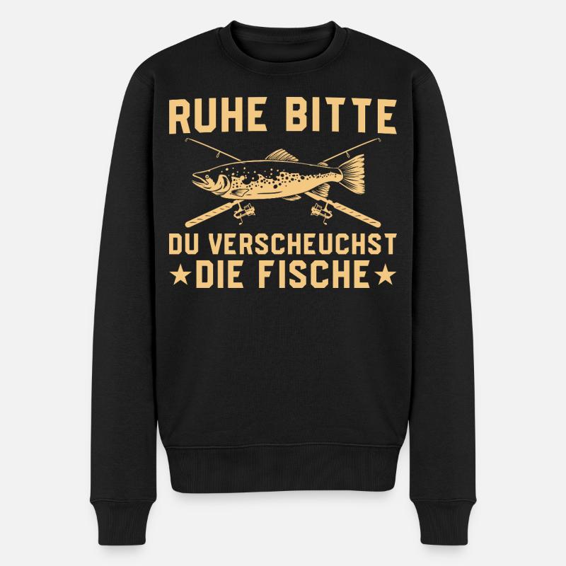 Angeln Ruhe du verscheuchst die Fische - Männer Premium Bio Pullover - Schwarz