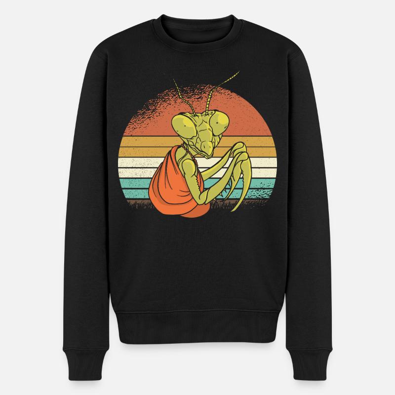 Mantis im Retro Sonnenuntergang - Männer Premium Bio Pullover - Schwarz