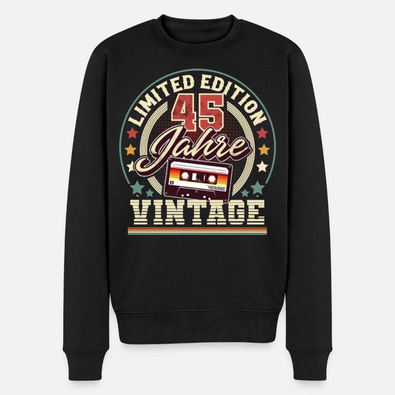45. Geburtstag Vintage kassette - Männer Premium Bio Pullover - Schwarz