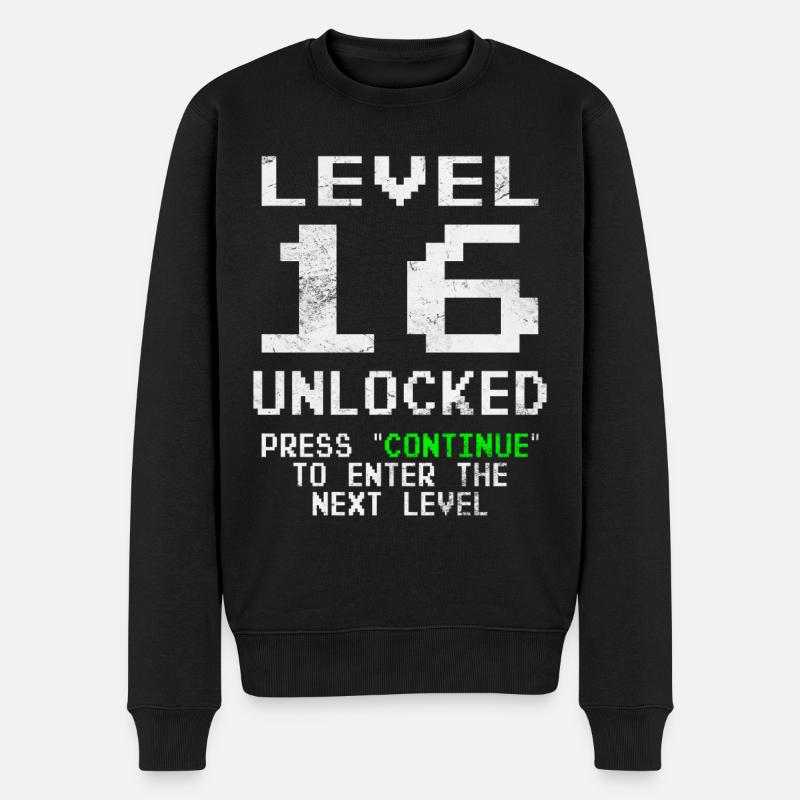 Level Unlocked Gamer Geburtstag 16 Jahre - Männer Premium Bio Pullover - Schwarz