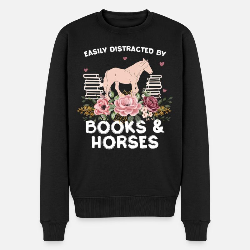 Pferd & Blumen: Bücherliebe - Männer Premium Bio Pullover - Schwarz