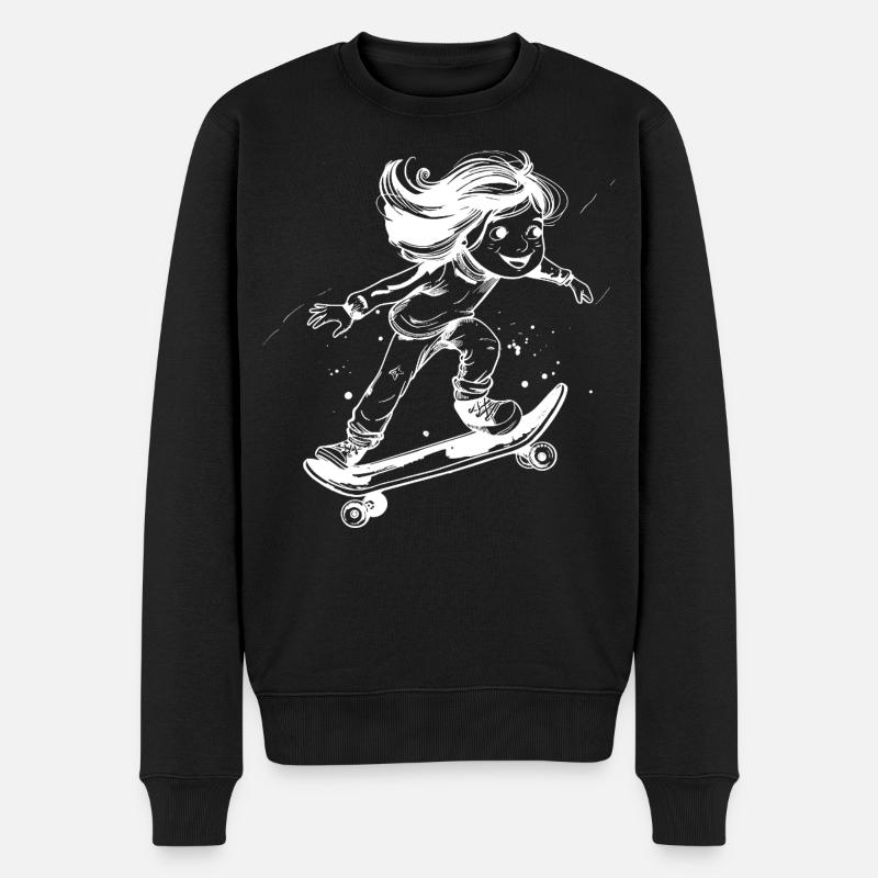 Dessin de fille en skateboard - Pull Premium bio Homme - noir