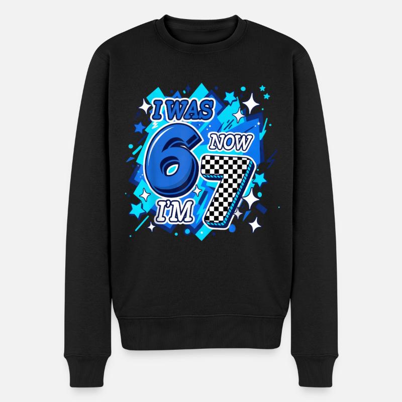 Six Seven Blue Checkered 67 - Männer Premium Bio Pullover - Schwarz