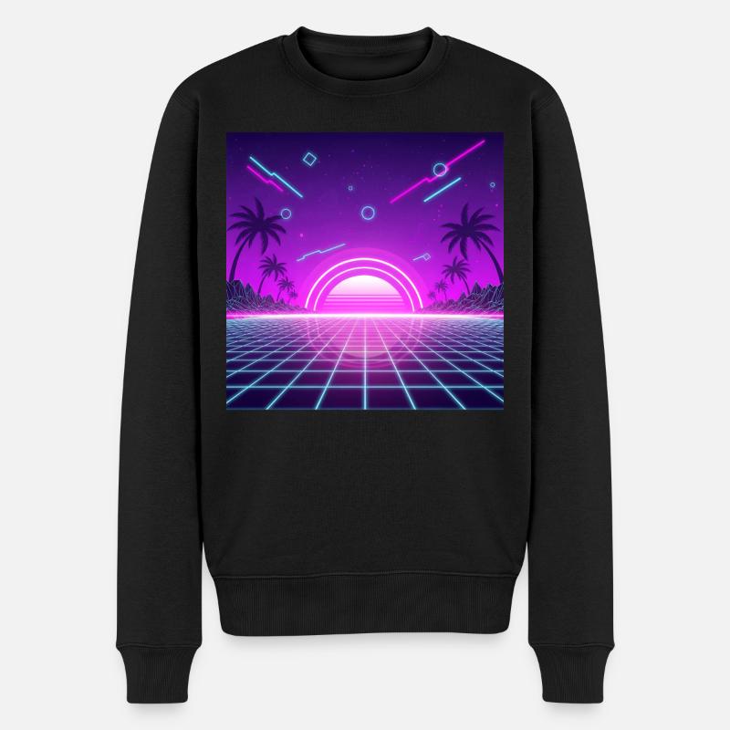 Neon Retro Sunset Grid - Männer Premium Bio Pullover - Schwarz