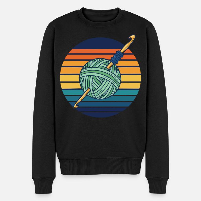 Lustige Häkelgarnliebhaber Häkelhaken Retro - Männer Premium Bio Pullover - Schwarz