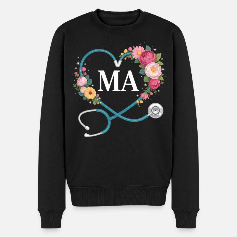 Blumenherz Stethoskop MA - Männer Premium Bio Pullover - Schwarz