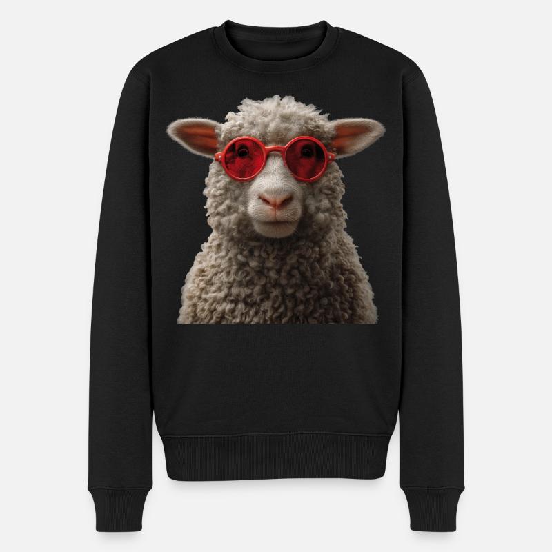Schaf mit Sonnebrille - Männer Premium Bio Pullover - Schwarz