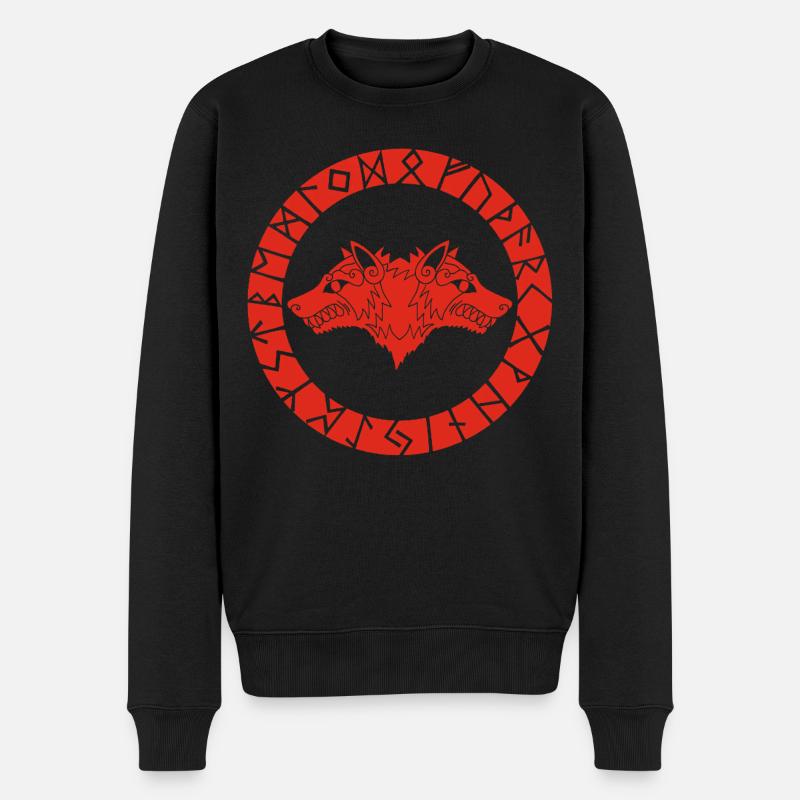 Roter Wikingerwolf mit zwei Köpfen - Männer Premium Bio Pullover - Schwarz