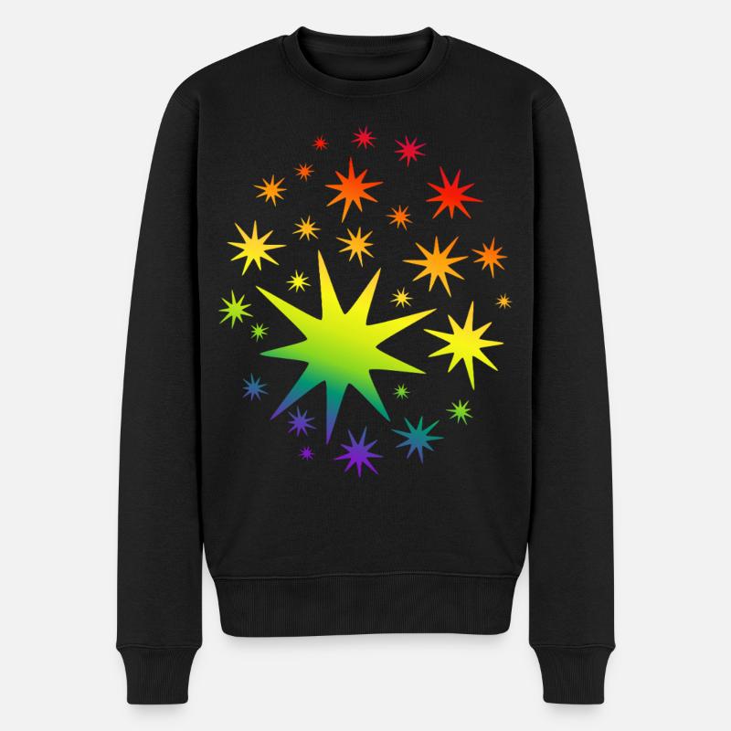 Bunte Sterne Regenbogen Farbverlauf - Männer Premium Bio Pullover - Schwarz