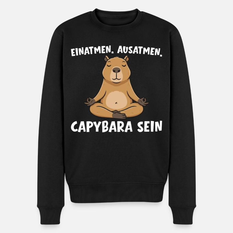 Einatmen Ausatmen Capybara sein -  Yoga - Männer Premium Bio Pullover - Schwarz
