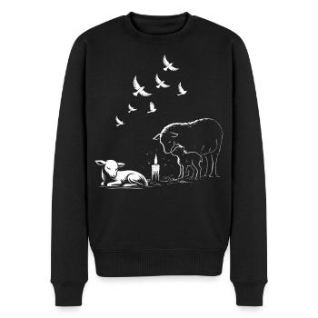 Agneaux imbolc avec bougies et pigeons volants - Pull Premium bio Homme - noir - Devant - Nico (187cm)
