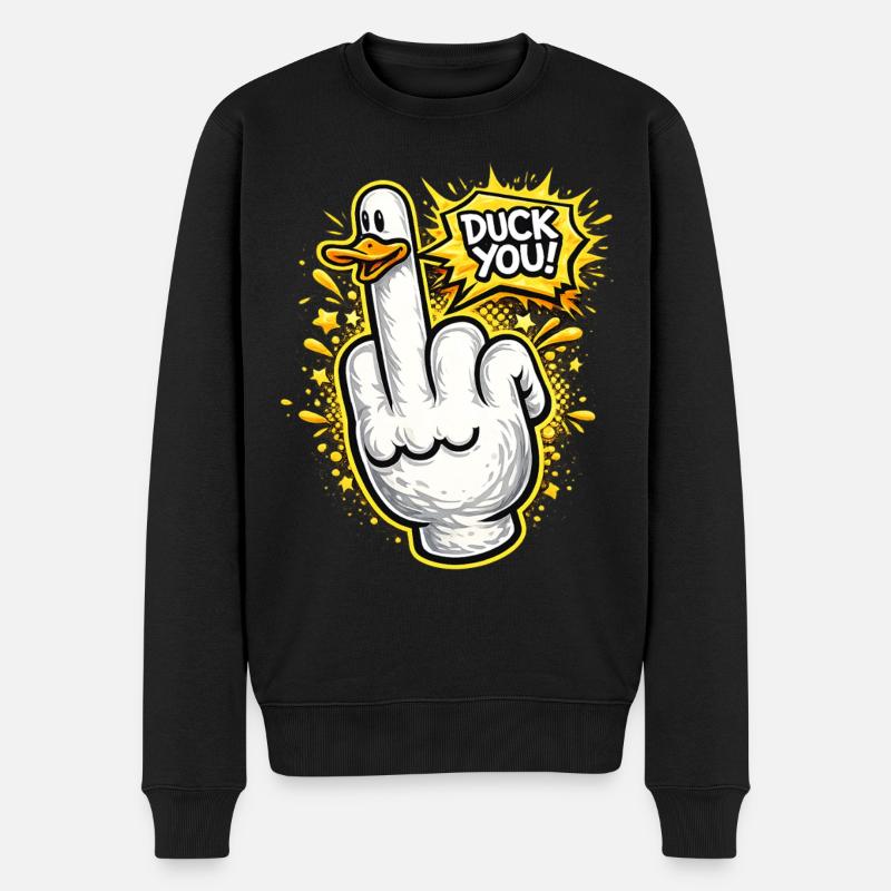 Duck You Comic Style Mittelfinger Ente - Männer Premium Bio Pullover - Schwarz