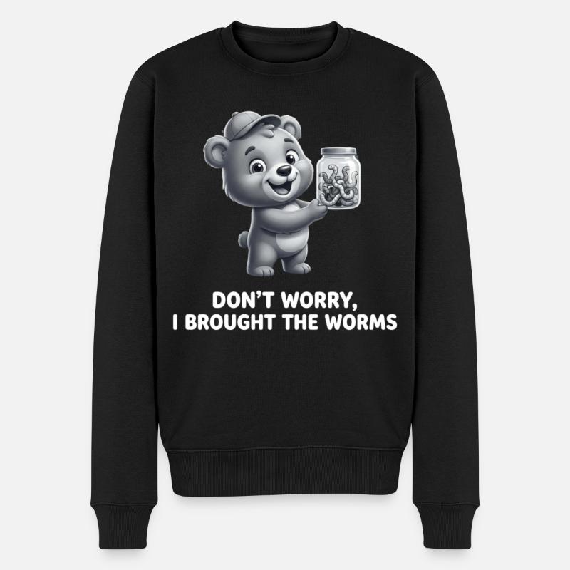 Dont Worry I Brought The Worms Angler Spruch - Männer Premium Bio Pullover - Schwarz