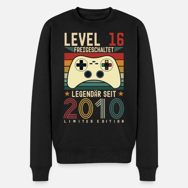 Level 16 Freigeschaltet 16.Geburtstag 16 jahre - Männer Premium Bio Pullover - Schwarz