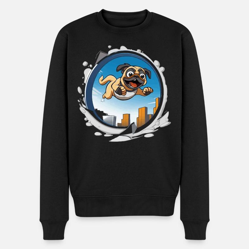 Pug Sprinter im Stadtlauf - Männer Premium Bio Pullover - Schwarz