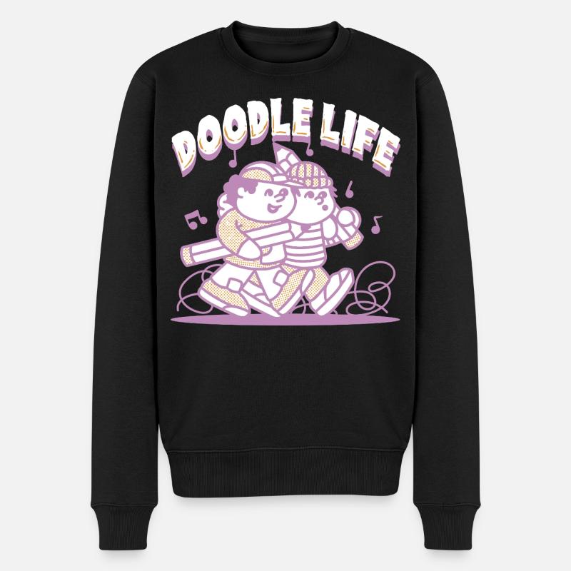 Doodle Life Kritzeln Zeichnung - Männer Premium Bio Pullover - Schwarz