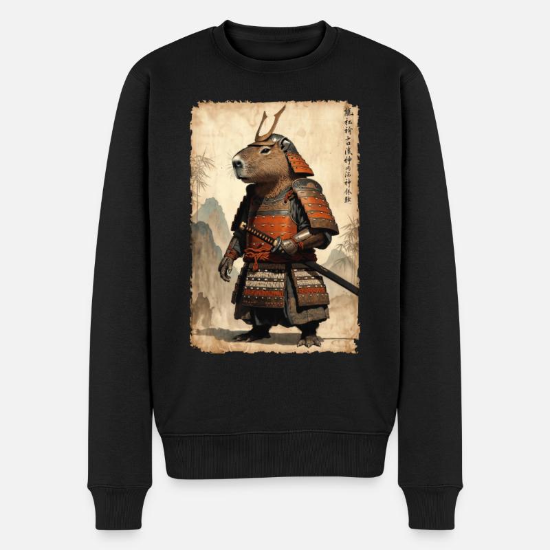 Samurai, Capybara, Japanische Kunst, Anime - Männer Premium Bio Pullover - Schwarz