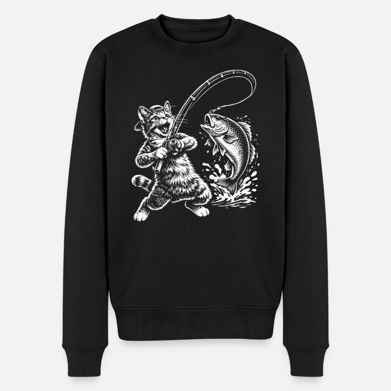 Poisson-chat drôle pêcheur - Pull Premium bio Homme - noir