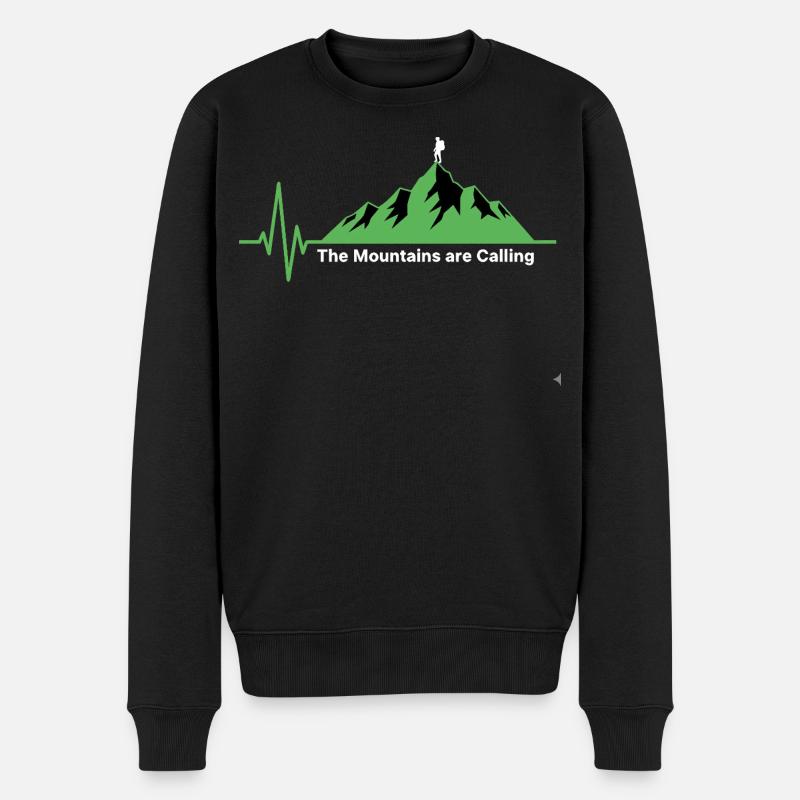 The Mountains are Calling Herzschlag - Männer Premium Bio Pullover - Schwarz