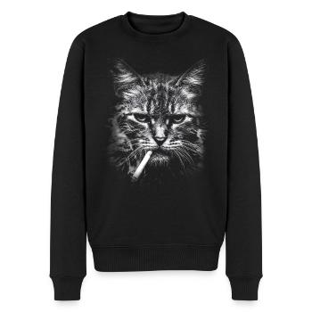 Rauchen, Zigarette, Katze raucht eine Zigarette - Männer Premium Bio Pullover - Schwarz - Vorne - Nico (187cm)