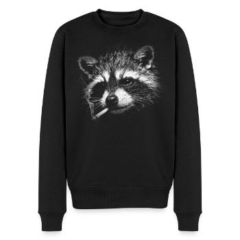 Rauchen, Zigarette, Waschbär raucht eine Zigarette - Männer Premium Bio Pullover - Schwarz - Vorne - Nico (187cm)
