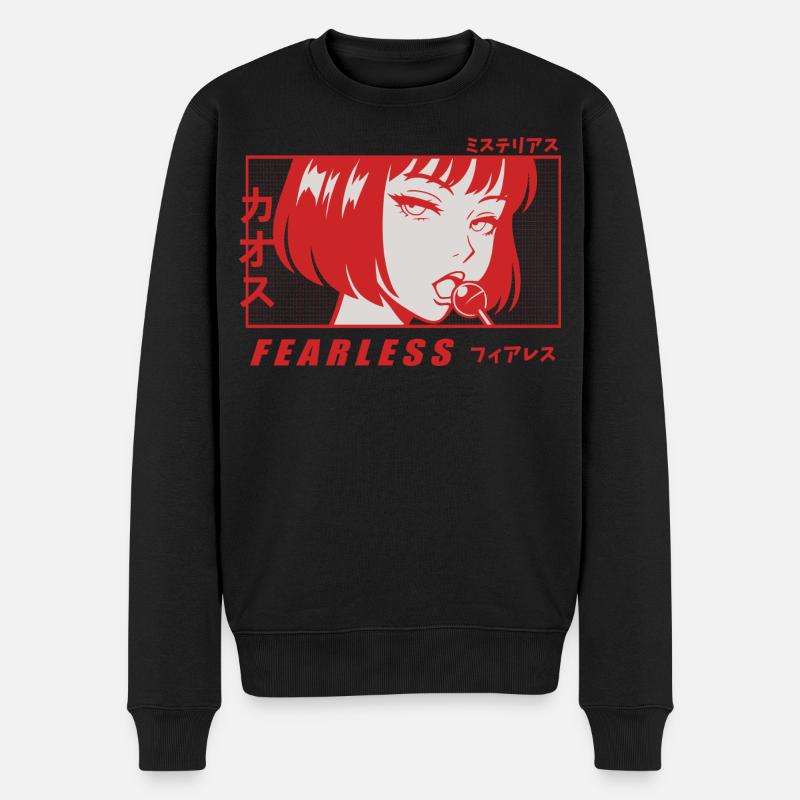 Anime Girl mit Lollipop  - Männer Premium Bio Pullover - Schwarz