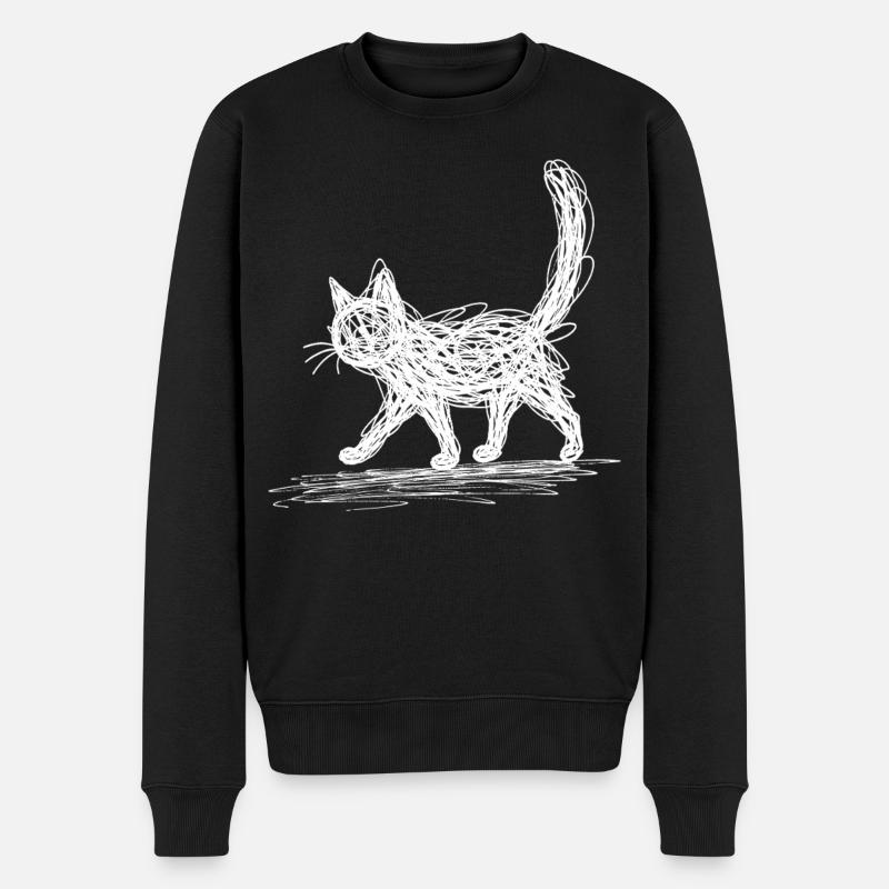 Minimalistisch, Gezeichnete Katze, Minimalismus - Männer Premium Bio Pullover - Schwarz