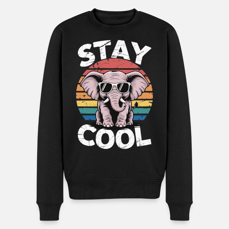 Stay Cool Elefant - Kinder Retro - Männer Premium Bio Pullover - Schwarz