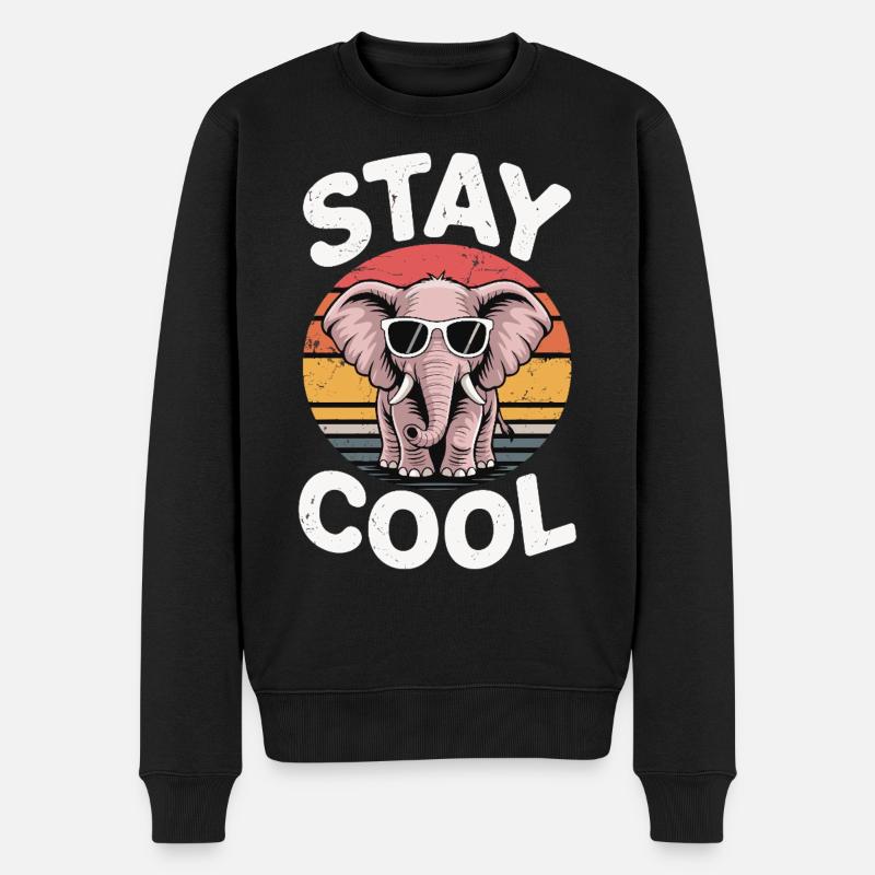 Stay Cool Elefant - Kinder Retro - Männer Premium Bio Pullover - Schwarz