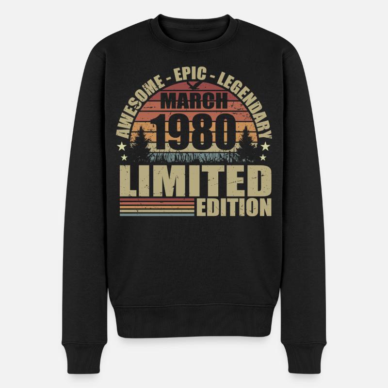 Millésime Mars 1980 Anniversaire - mars 1980 - Pull Premium bio Homme - noir